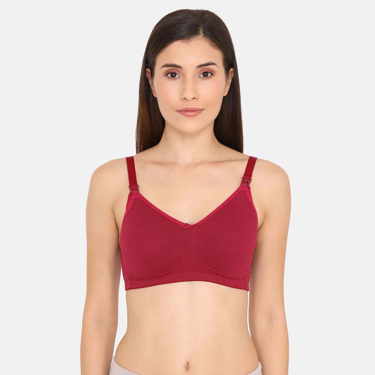 Zivame Double Layered Wirefree Maternity Nursing Bra - Beet Red