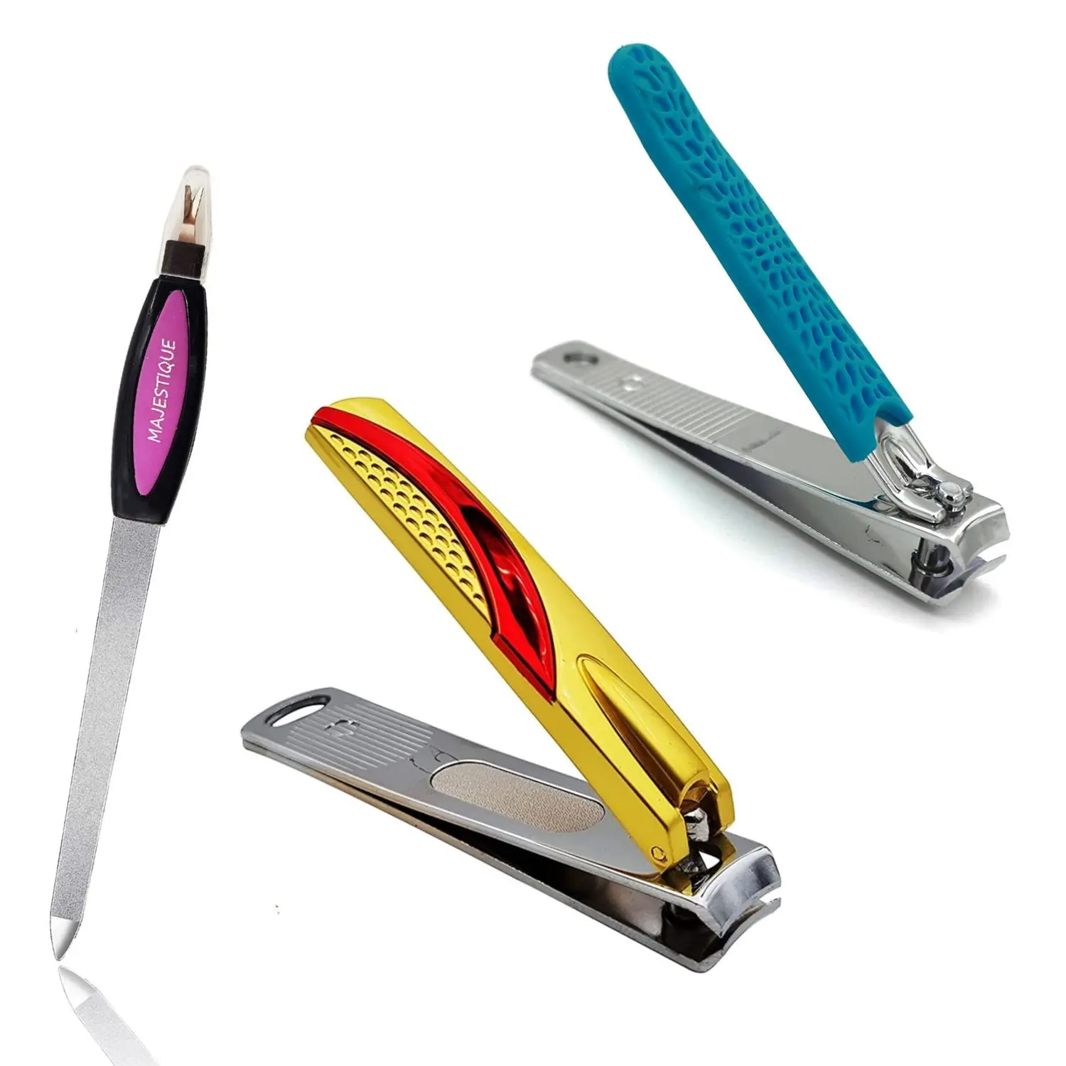 Majestique Nail Filing Set - Comfort Grip Fingernails & Toenails Clippers & Nail File Sharp - Color May Vary