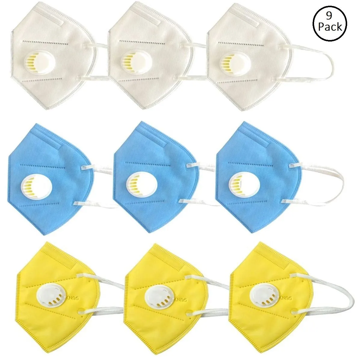 OOMPH Pack of 9 Anti-Pollution Reusable 5 Layer Mask - White Blue Yellow