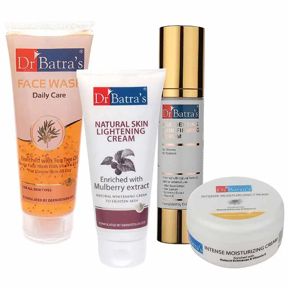 Dr Batra's Age Defying Skin Firming Serum, Daily Care Face Wash, Natural Skin Lightening Cream & Intense Moisturizing Cream Combo,  4 Piece(s)/Pack  Healthy Skin