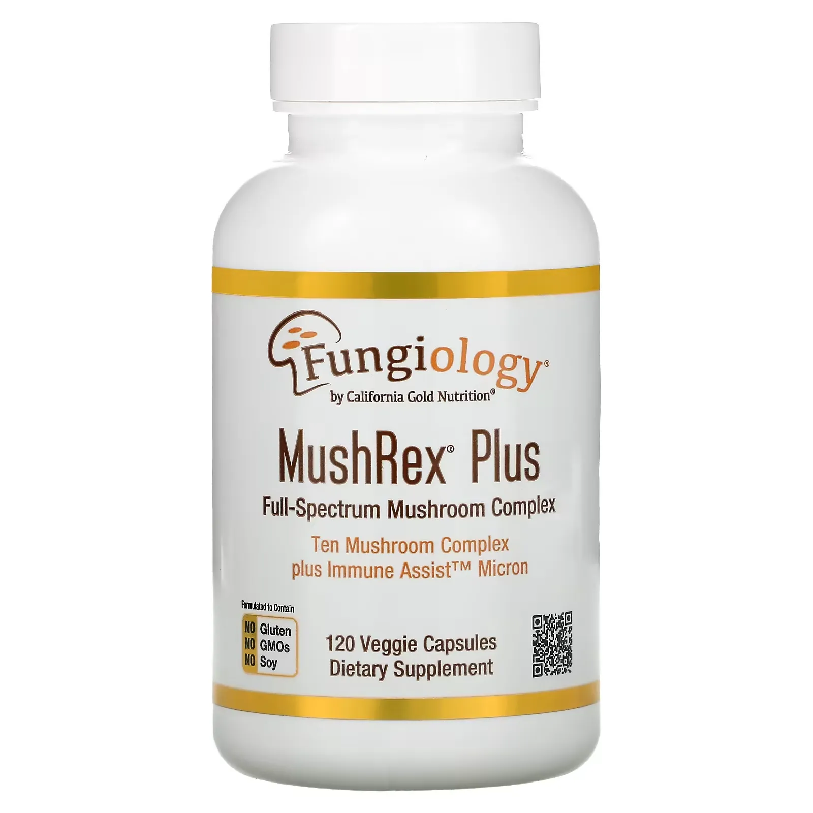 Fungiology, MushRex Plus, Full-Spectrum Mushroom Complex, Certified Organic, Immune Assist Micron, 120 Veggie Capsules