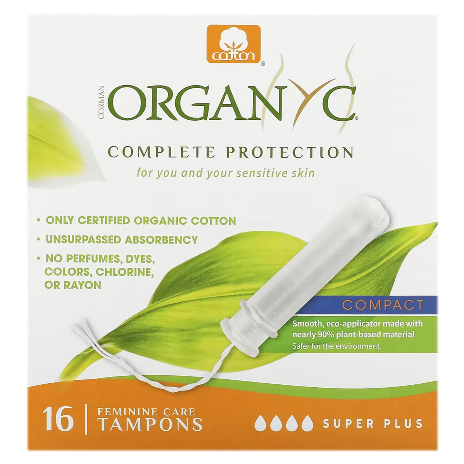 Organic Tampons, Compact, Super Plus, 16 Tampons