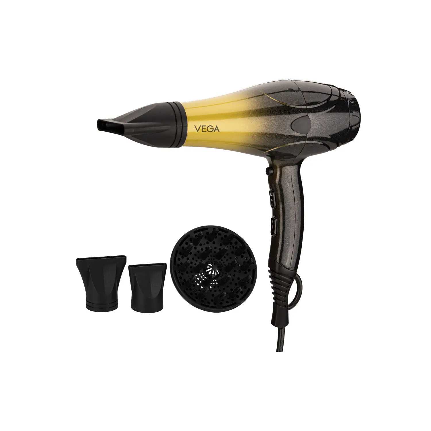 VEGA Super Pro 2400 Watts Professional Hair Dryer With Diffuser, 2 Detachable Nozzle & Travel Pouch (VHDP-04)-Black