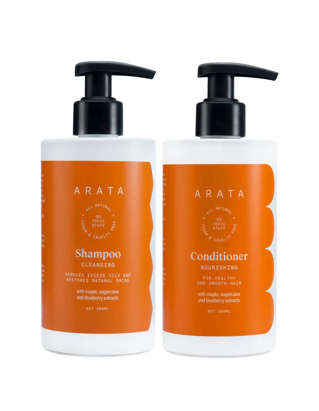 Arata Natural Happy Hair duo for Men & Women with Cleansing Shampoo & Conditioner || All Natural,Vegan & Cruelty Free || Non Toxic Plant Based Hair Cleansing