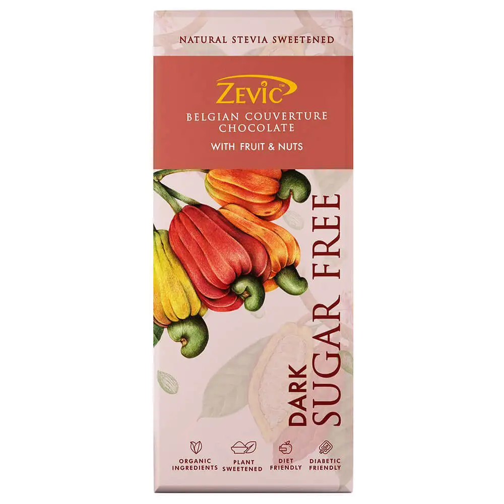 Zevic Dark Sugar Free Belgian Couverture Chocolate,  1 Piece(s)/Pack  with Fruits & Nuts