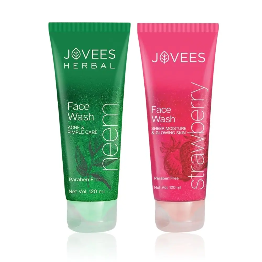 Jovees Face Wash Combo | Neem Face Wash 120 ML | Strawberry Face Wash 120 ML