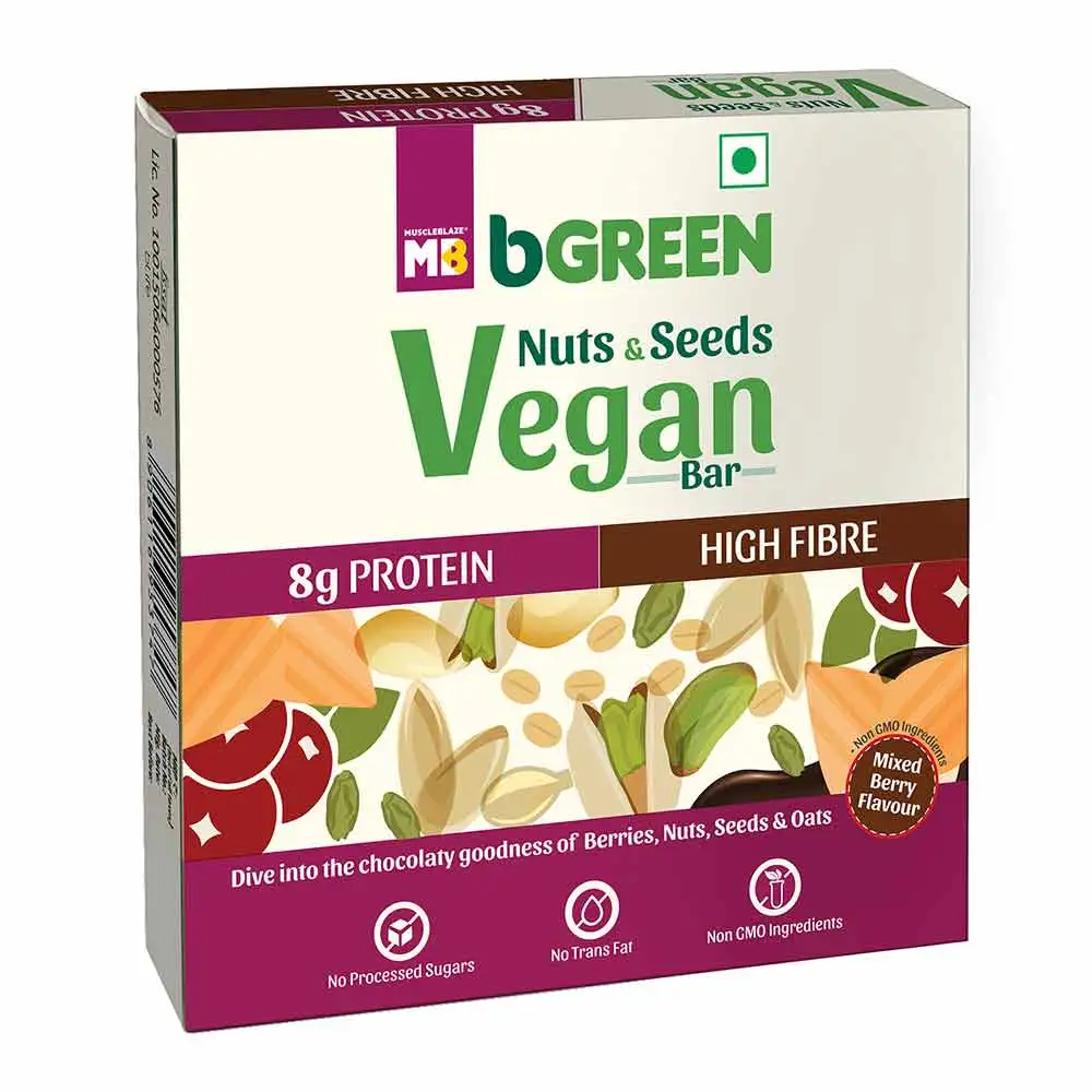 bGREEN Nuts & Seeds Vegan Protein Bar by MuscleBlaze,  6 bar(s)  Mix Berry  (60g Each)