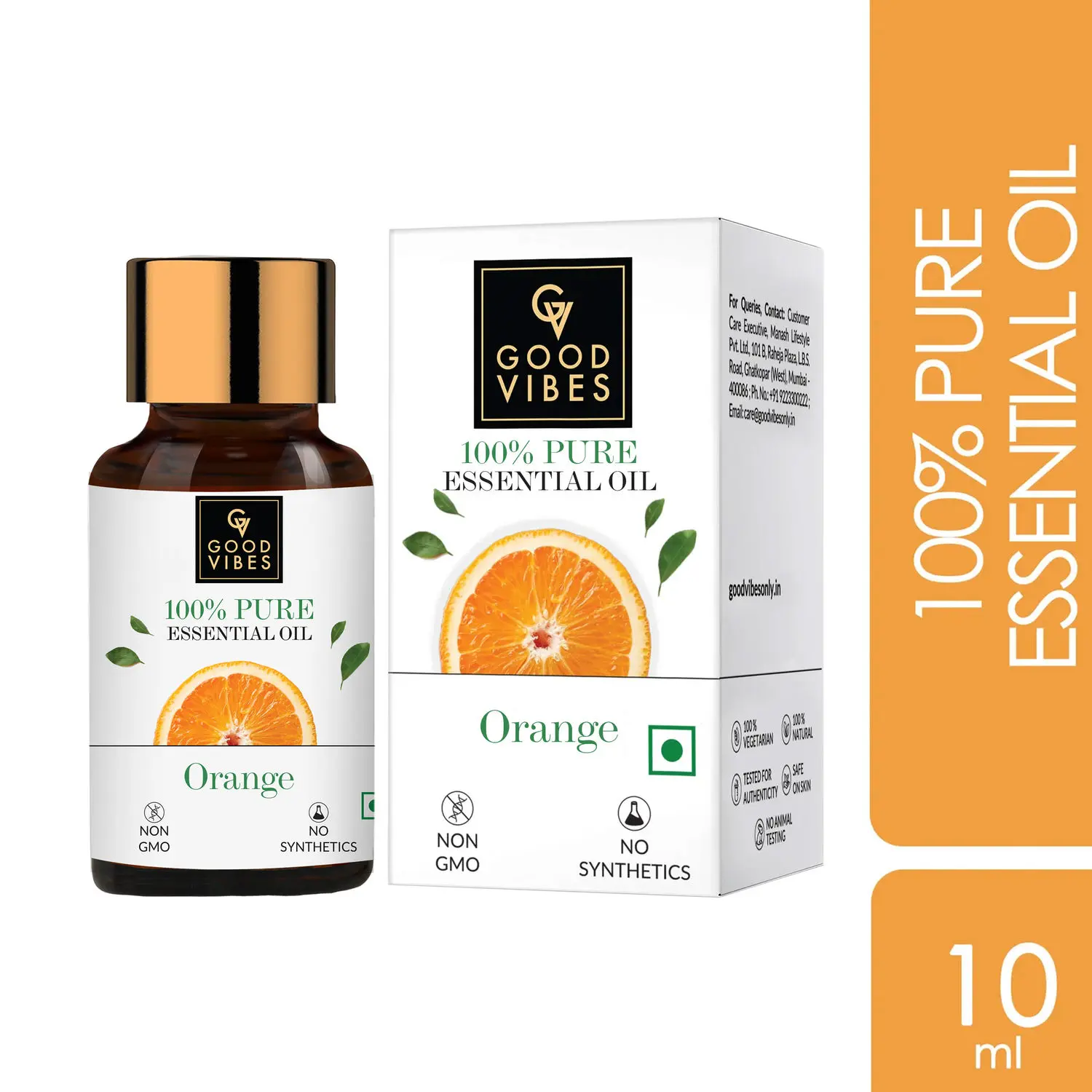 Good Vibes Orange 100% Pure Essential Oil | Skin Brightening, Hair Growth | 100% Natural, No GMO, No Synthetics, No Animal Testing (10 ml)