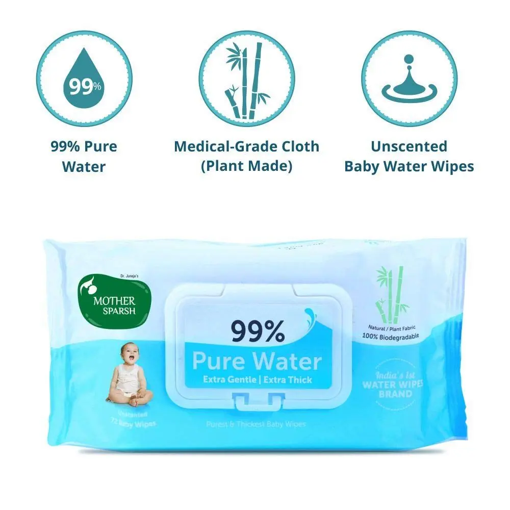 Mother Sparsh 99 % Pure Water (Unscented) Baby Wipes - 72 Pieces