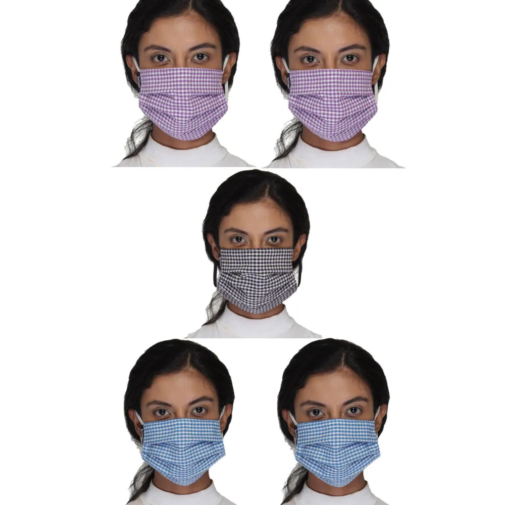 Anekaant Pack Of 5 Multicolor 3-Ply Reusable Checkered Cotton Fabric Fashion Mask