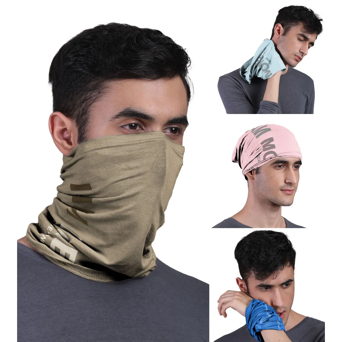 FREECULTR Unisex Printed Bamboo Bandana Anti Microbial Multipurpose Cloth Face Mask (pack Of 4)