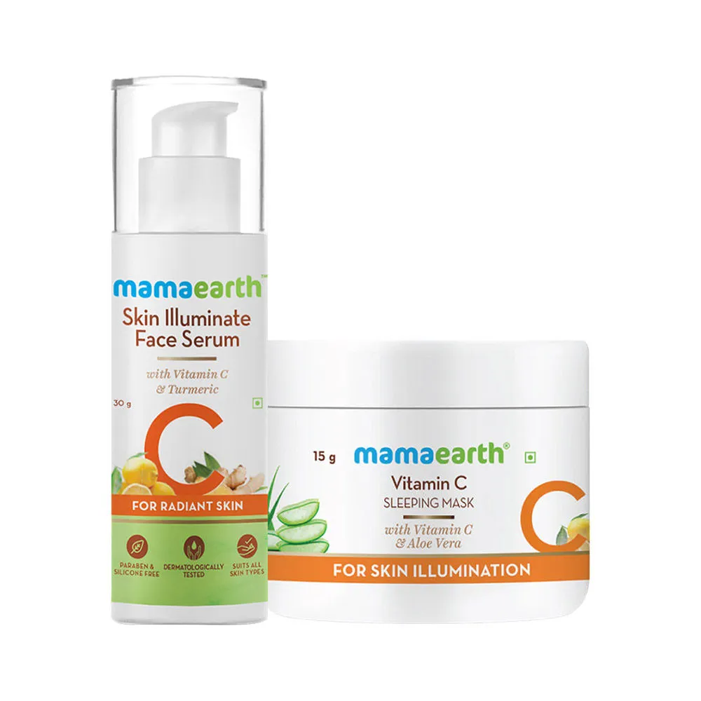 Mamaearth Skin Illuminate Face Serum With Free Vitamin C Sleeping Mask- Night Cream