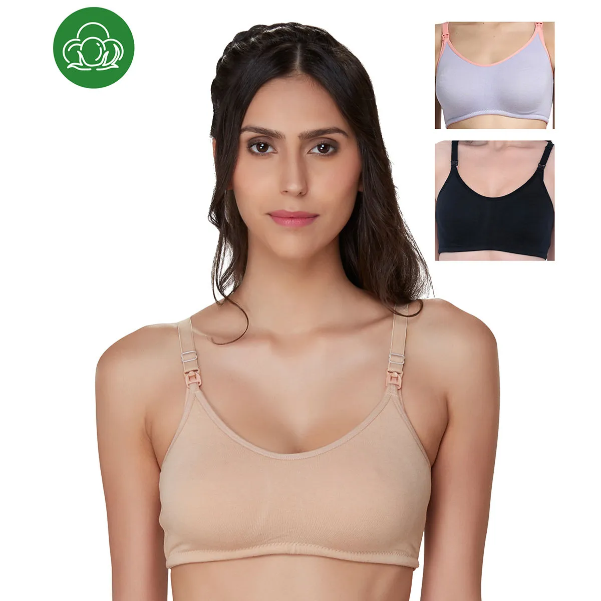 Inner Sense Organic Cotton Antimicrobial Nursing Bra Pack of 3 - Multi-Color