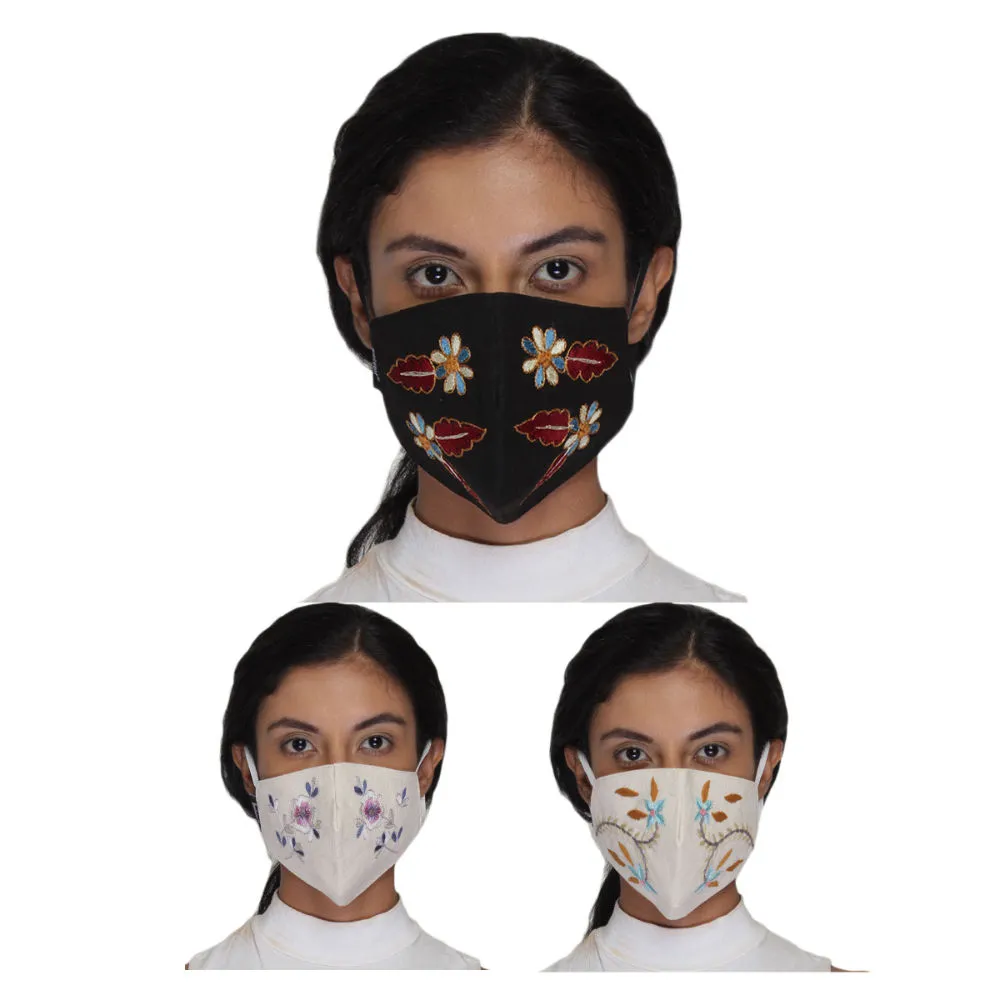 Anekaant Pack Of 3 Multicolor 3-Ply Reusable Cotton Embroidered Fabric Fashion Mask