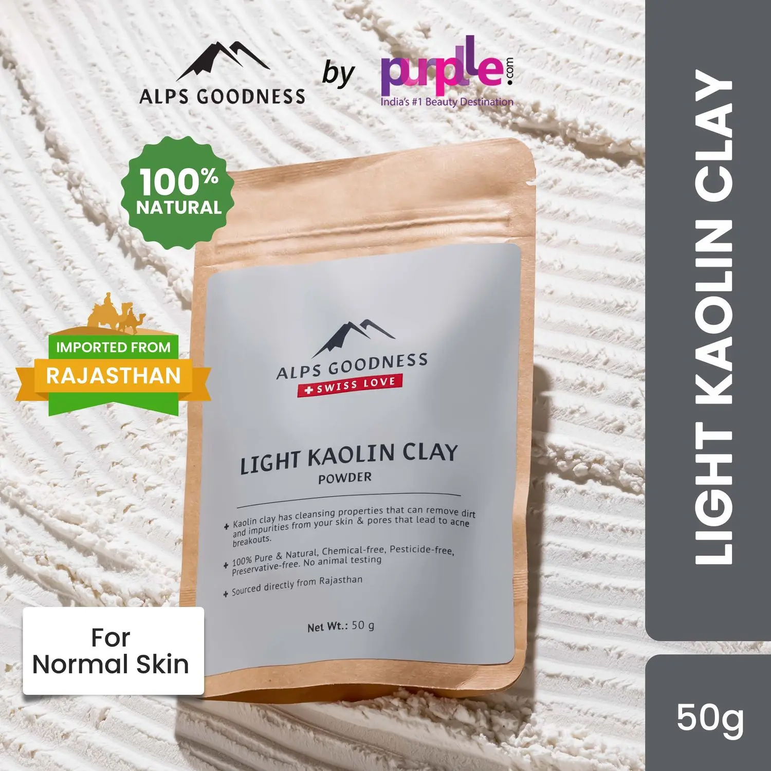 Alps Goodness Light Kaolin Clay| 100% Natural Powder | No Chemicals, No Preservatives, No Pesticides | Clay Mask for dry and sensitive skin