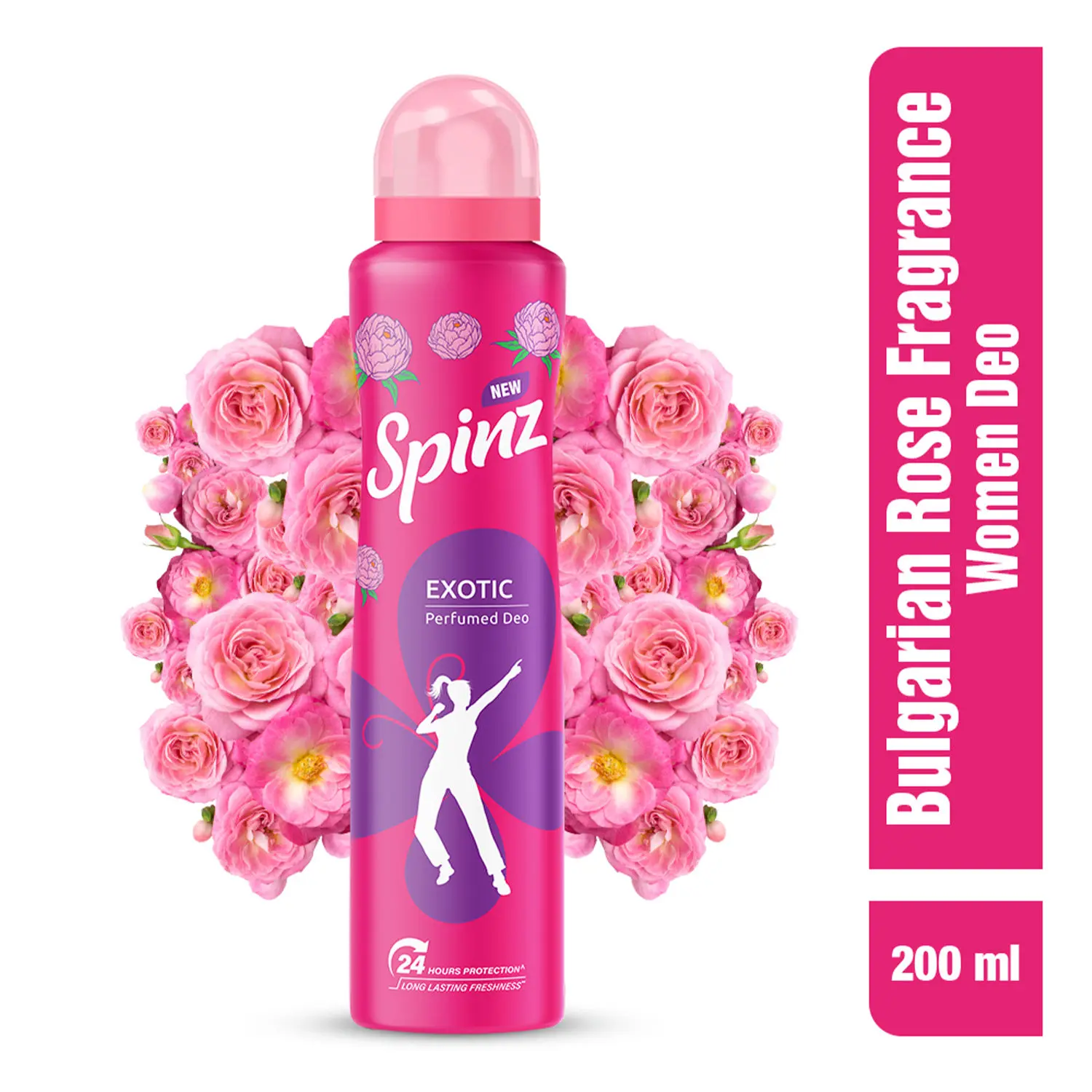 New Spinz Exotic Perfumed Deo for Women, with Bulgarian Rose Fragrance for Long Lasting Freshness and 24 Hours Protection, 200ml