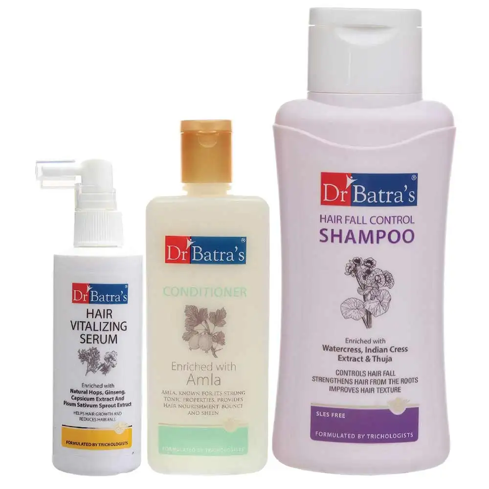 Dr Batra's Hair Vitalizing Serum 125 ml, Conditioner - 200 ml and Hair Fall Control Shampoo - 500 ml Combo,  3 Piece(s)/Pack  Hair Care