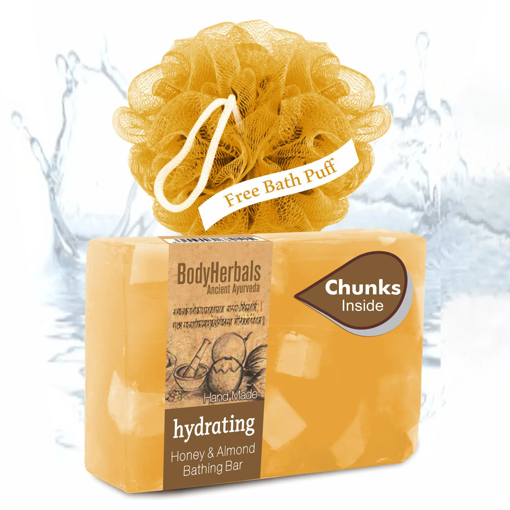 BodyHerbals Hydrating, Hand Made, Honey & Almond Bathing Bar With Natural Chunks