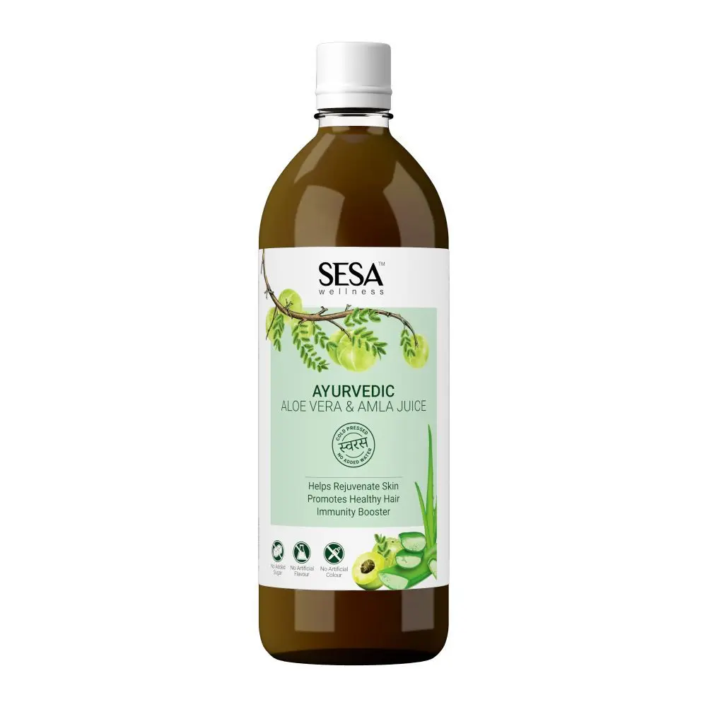 Sesa Ayurvedic Aloe Vera & Amla Juice - For Healthy Hair, Skin, Digestion & Immunity | No Added Sugar, Colour or Flavour | 1 Litre