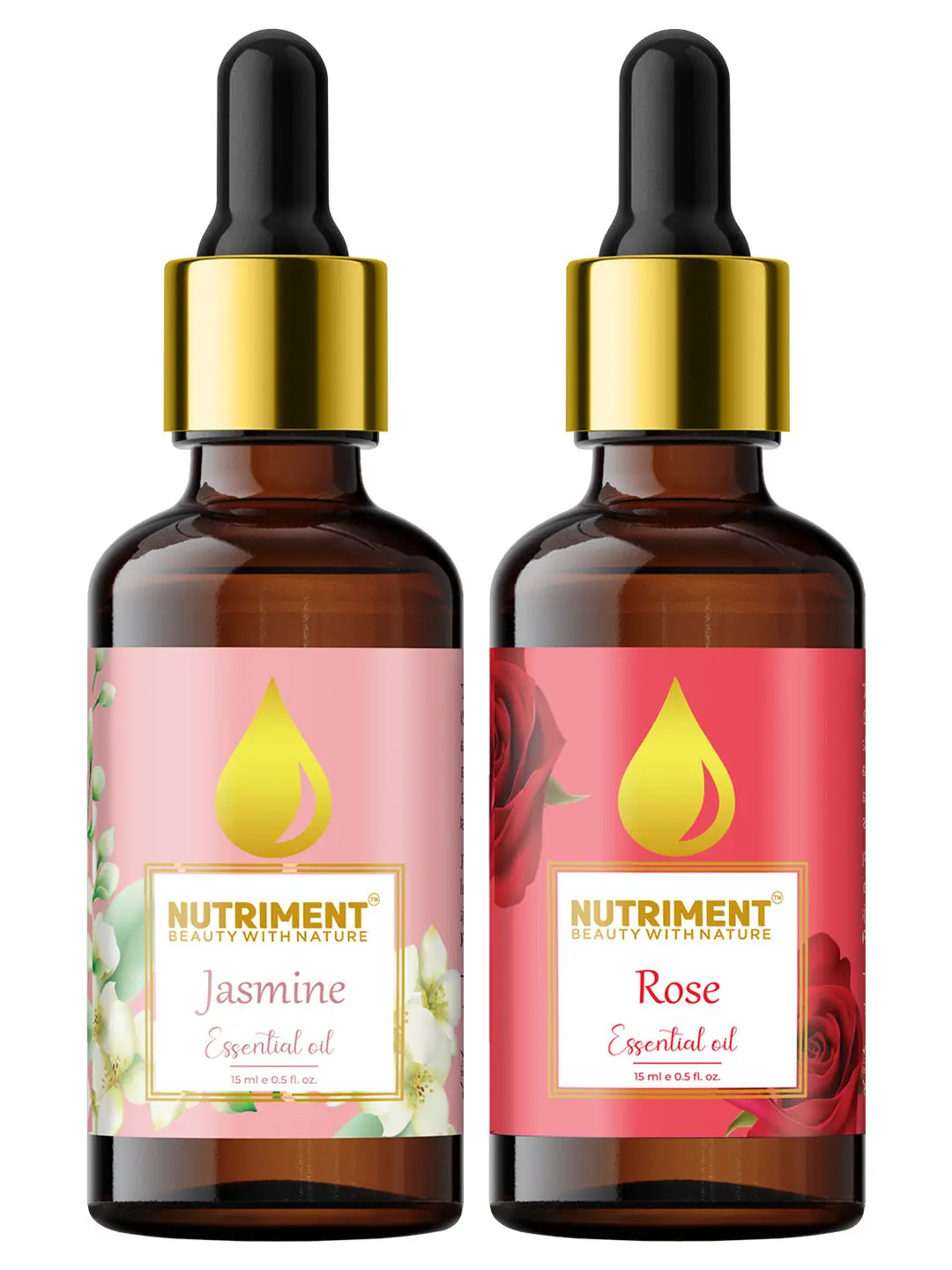 Nutriment Jasmine & Rose Essential Oil, 15ml Each (Pack of 2)