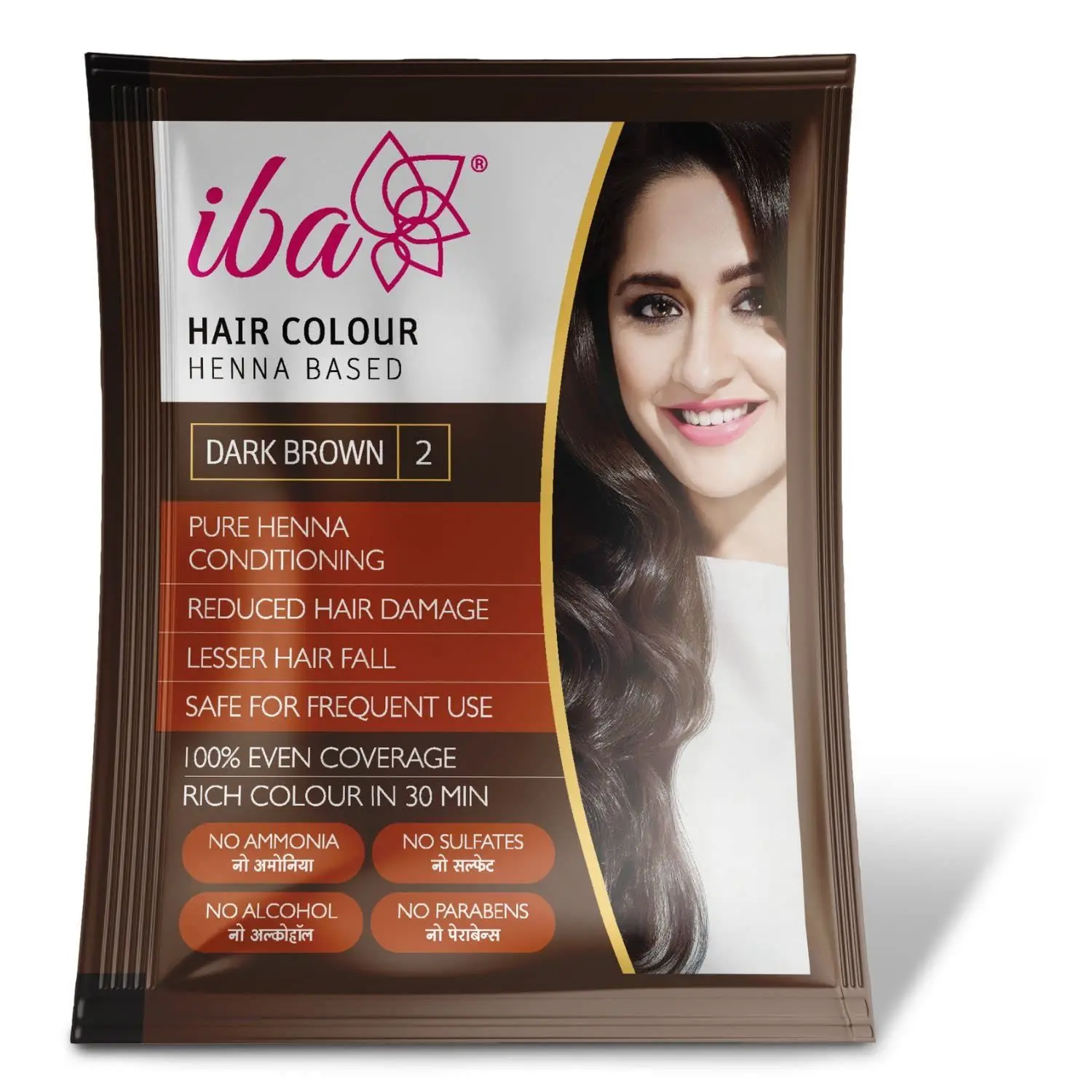 Iba Hair Color - Dark Brown, 70g | 100% Pure Henna Based Powder Sachet | Naturally Coloured Hair & Long Lasting | Conditioning | Reduced Hair fall & Hair Damage | Shine & Nourish Hair | Paraben, Chemical, Ammonia & Sulphate Free Formula