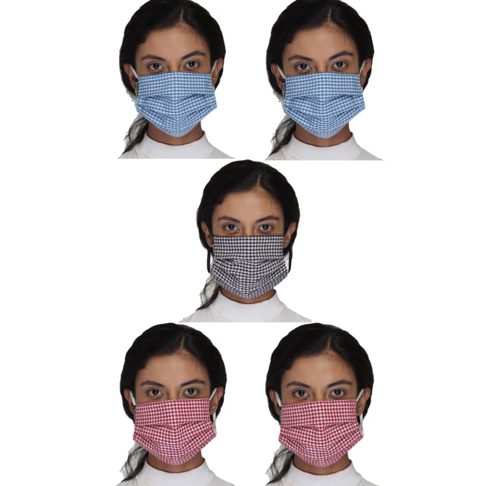 Anekaant Pack Of 5 Multicolor 3-Ply Reusable Checkered Cotton Fabric Fashion Mask