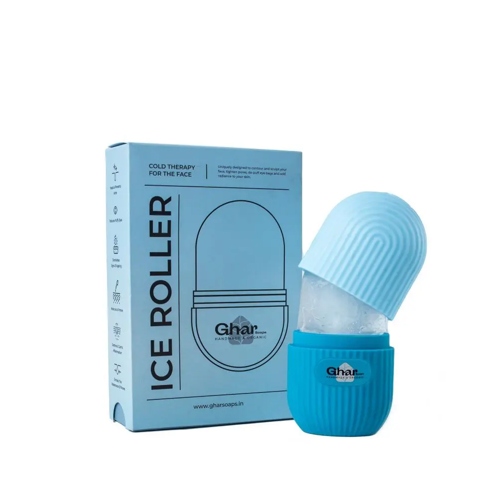 GHAR SOAPS Ice Roller For Neck, Face & Eyes Massage, Reusable Facial Tool For Glowing & Tighten Skin (Blue)