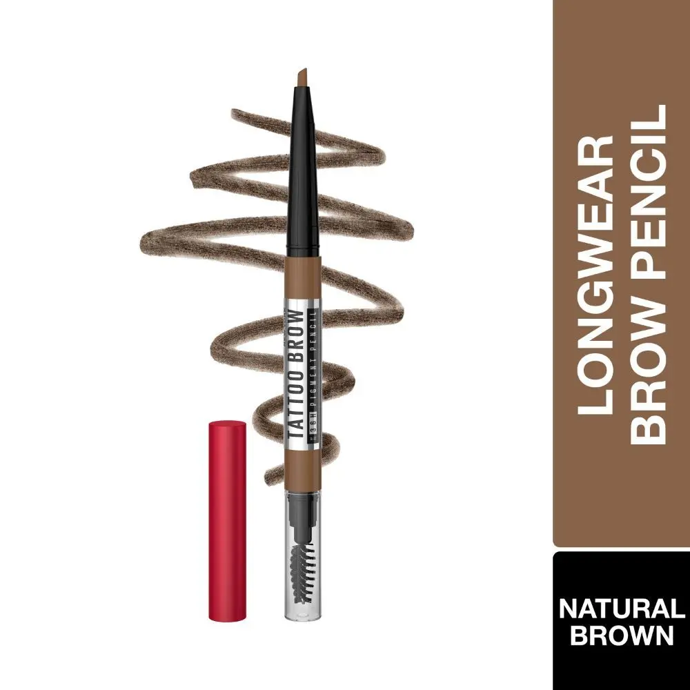 Maybelline Tattoo Brow 36 Hr Brow Pencil, Natural Brown, 0.25gm | Waterproof Eyebrow Pencil with Precision Tip