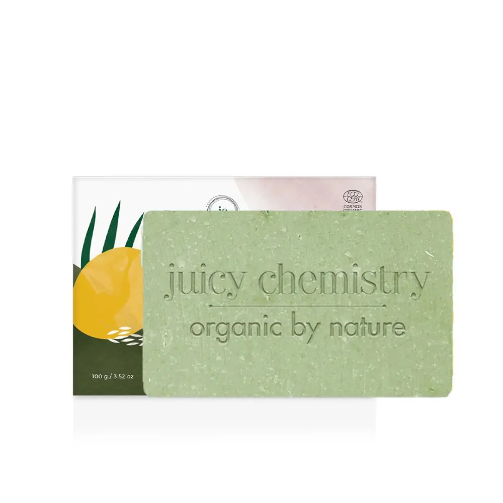 Juicy Chemistry Lime, Ginger & Rice Soap for Tan Removal, 100 gms - Certified Organic Cold Processed Soap for Face & Body, Vegan & Cruelty free