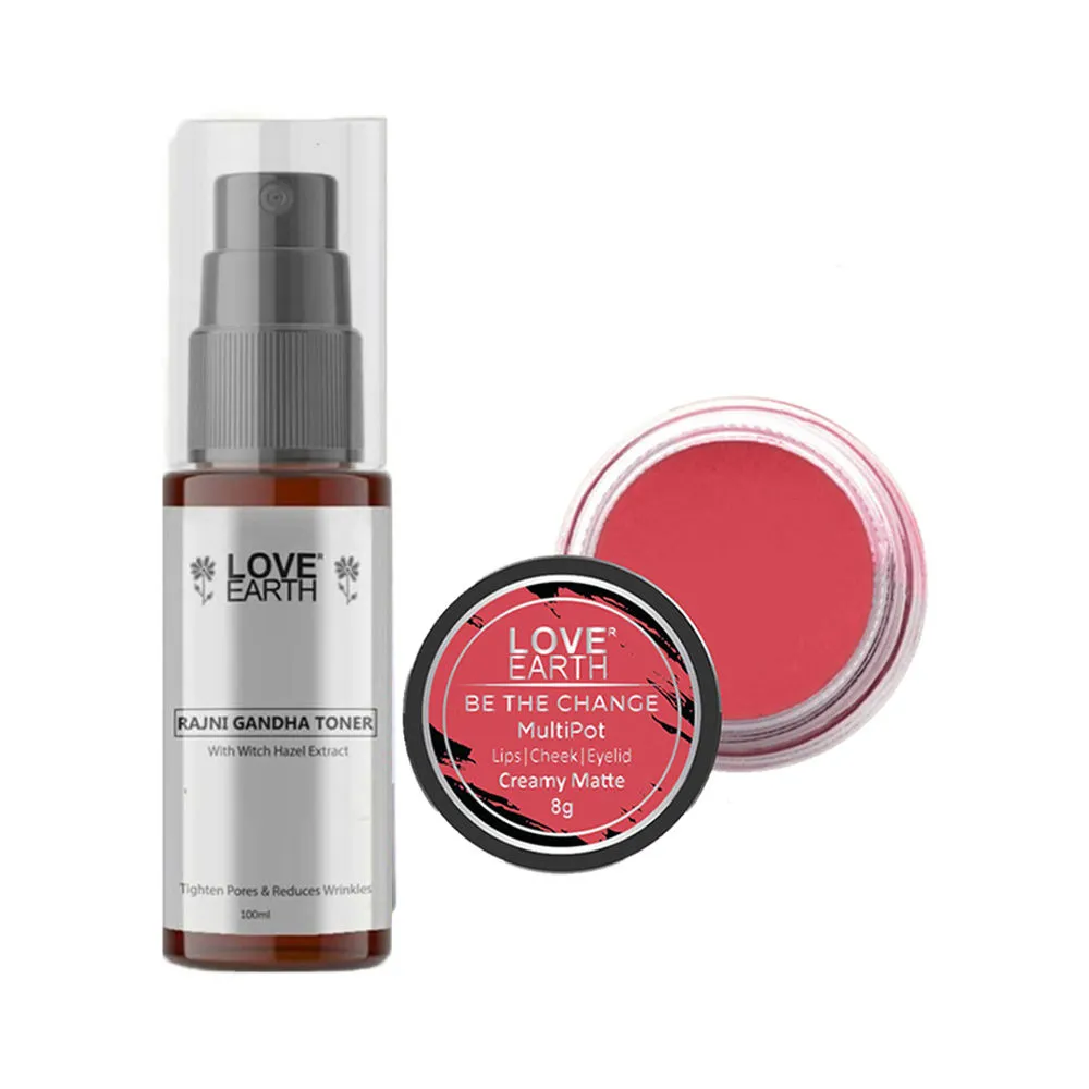 Love Earth Lip Tint & Cheek Tint Be The Change + Rajni Gandha Toner