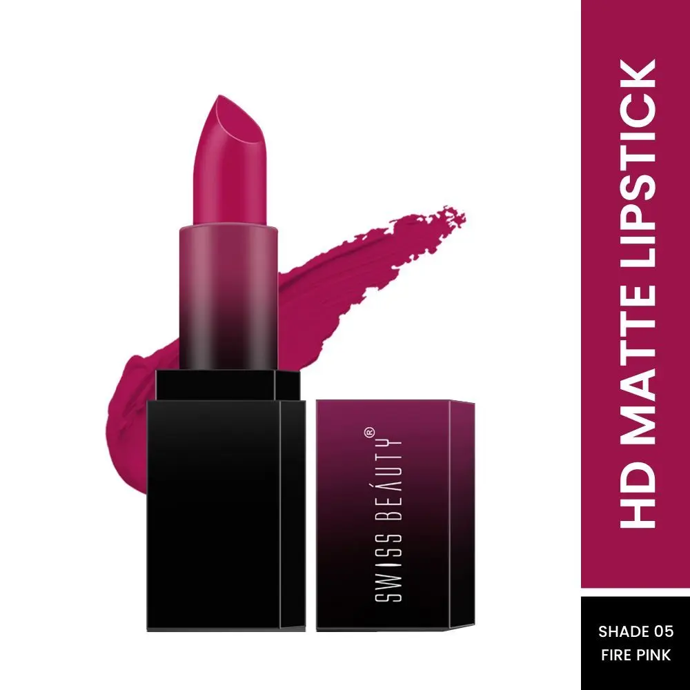 Swiss Beauty HD Matte Lipstick Fire Pink 05 (3.5 g)