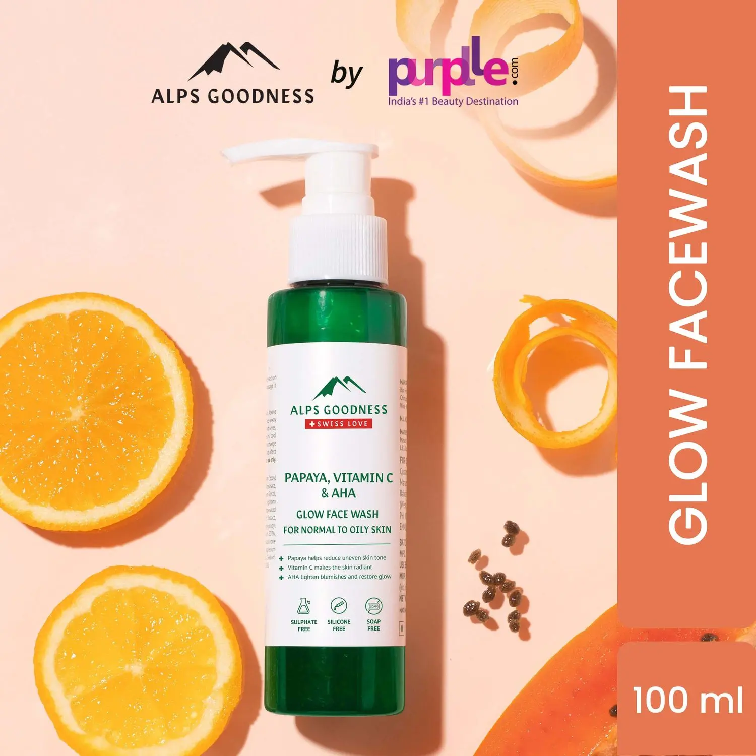 Alps Goodness Papaya, Vitamin C & AHA Glow Face Wash For Normal to Oily Skin (100 ml)