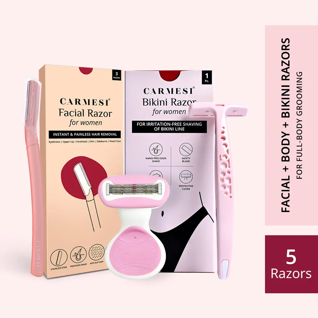 Carmesi Facial Razor (Pack of 3), Body Razor Mini (Pack of 1) & Bikini Razor (Pack of 1)