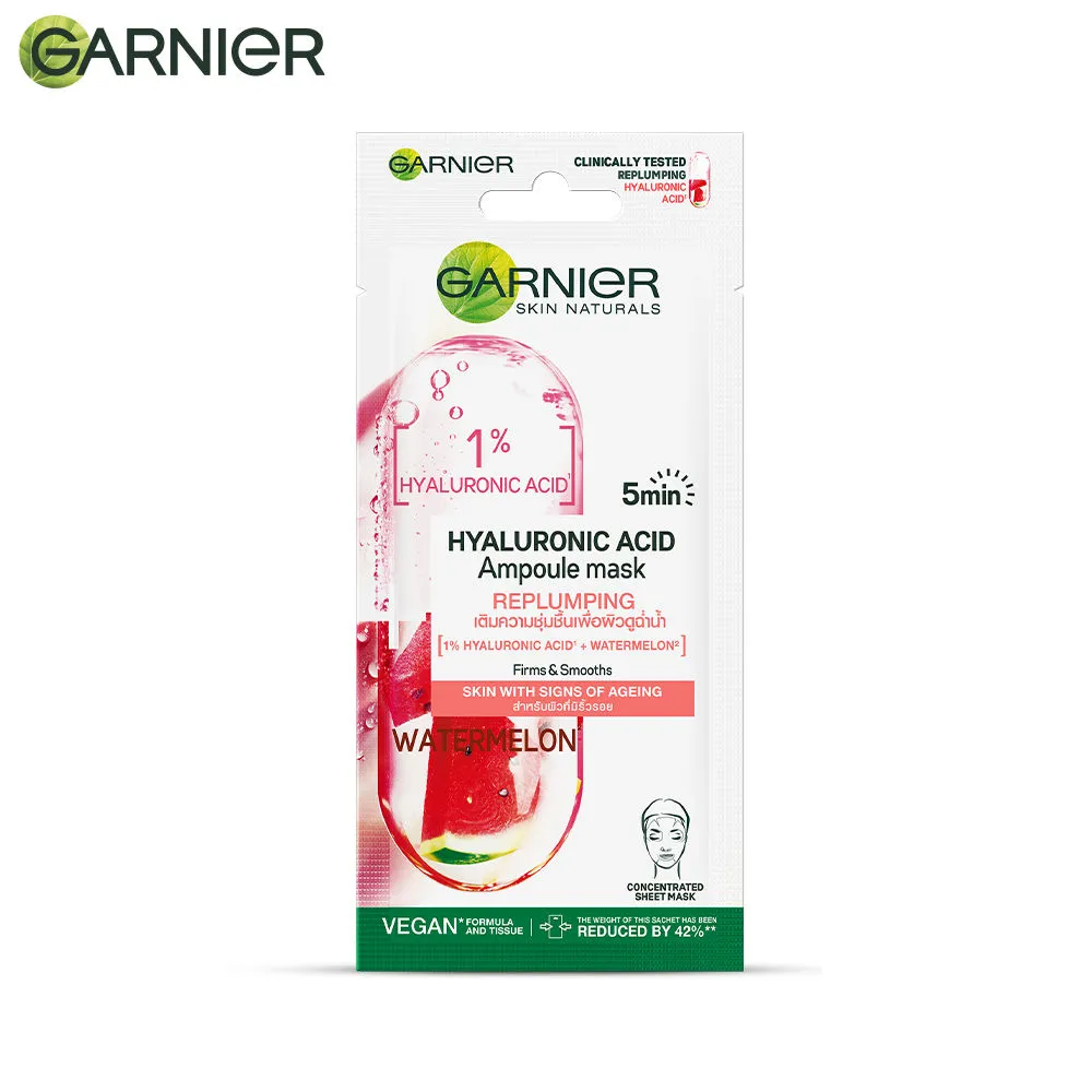 Garnier 5 Min Replumping Ampoule Mask for Dry Skin (with 1% Hyaluronic Acid & Watermelon)