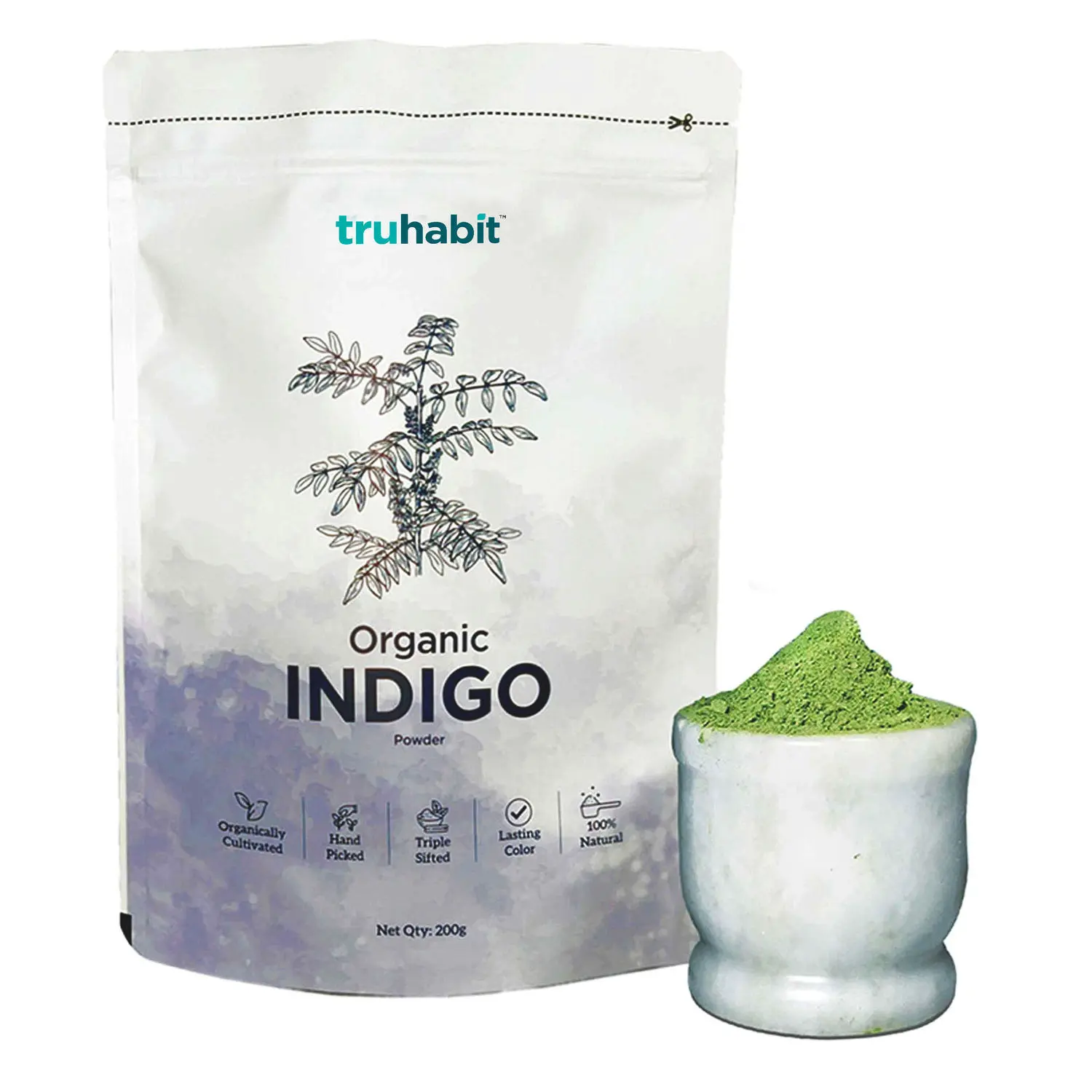 TruHabit Indigo Powder Organic for Hair Color (200 gms) Indigo Powder for Hair for Lasting & Natural Hair Colour - Black,Brown Organic Hair Colour Hair Dye, Organic Indigo Hair Powder for Men & Women