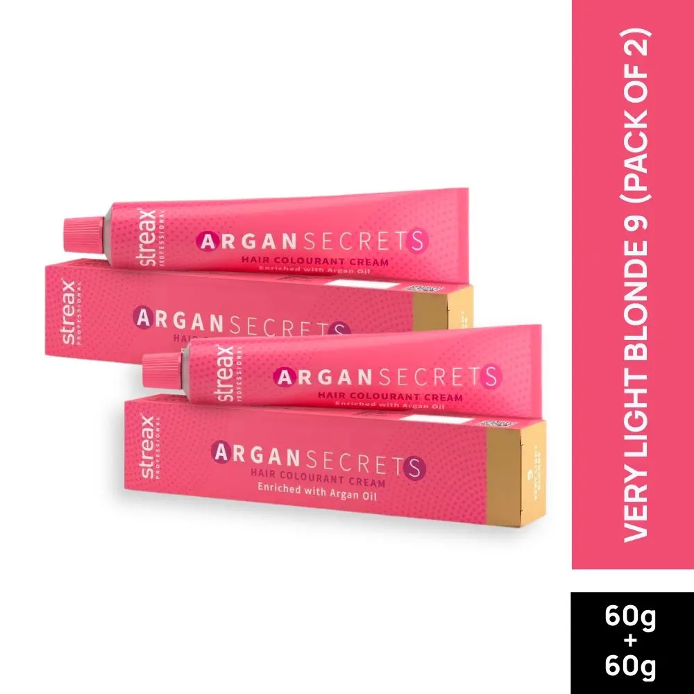 Streax Professional Argan Secret Hair Colourant Cream - Very Light Blonde 9 (60 g) (Pack of 2)