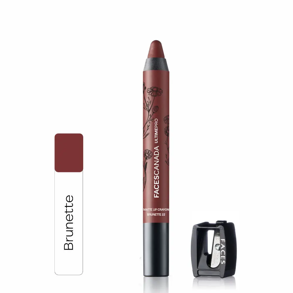 Faces Canada Matte Lip Crayon | Cocoa Butter and Chamomile enriched | One Stroke Intense Color | Smooth Glide | All Day Hydrated Lips | Shade - Brunette 2.8g