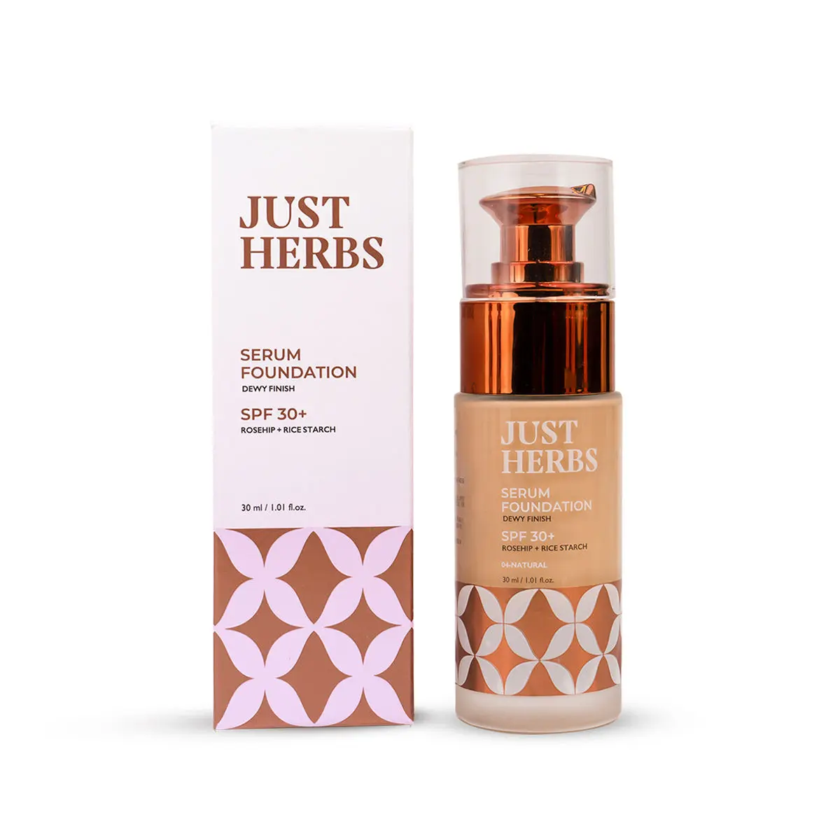 Just Herbs 12 Hours Full Coverage Serum Foundation SPF 30+ With Rosehip Oil And Rice Starch, Natural -30ML