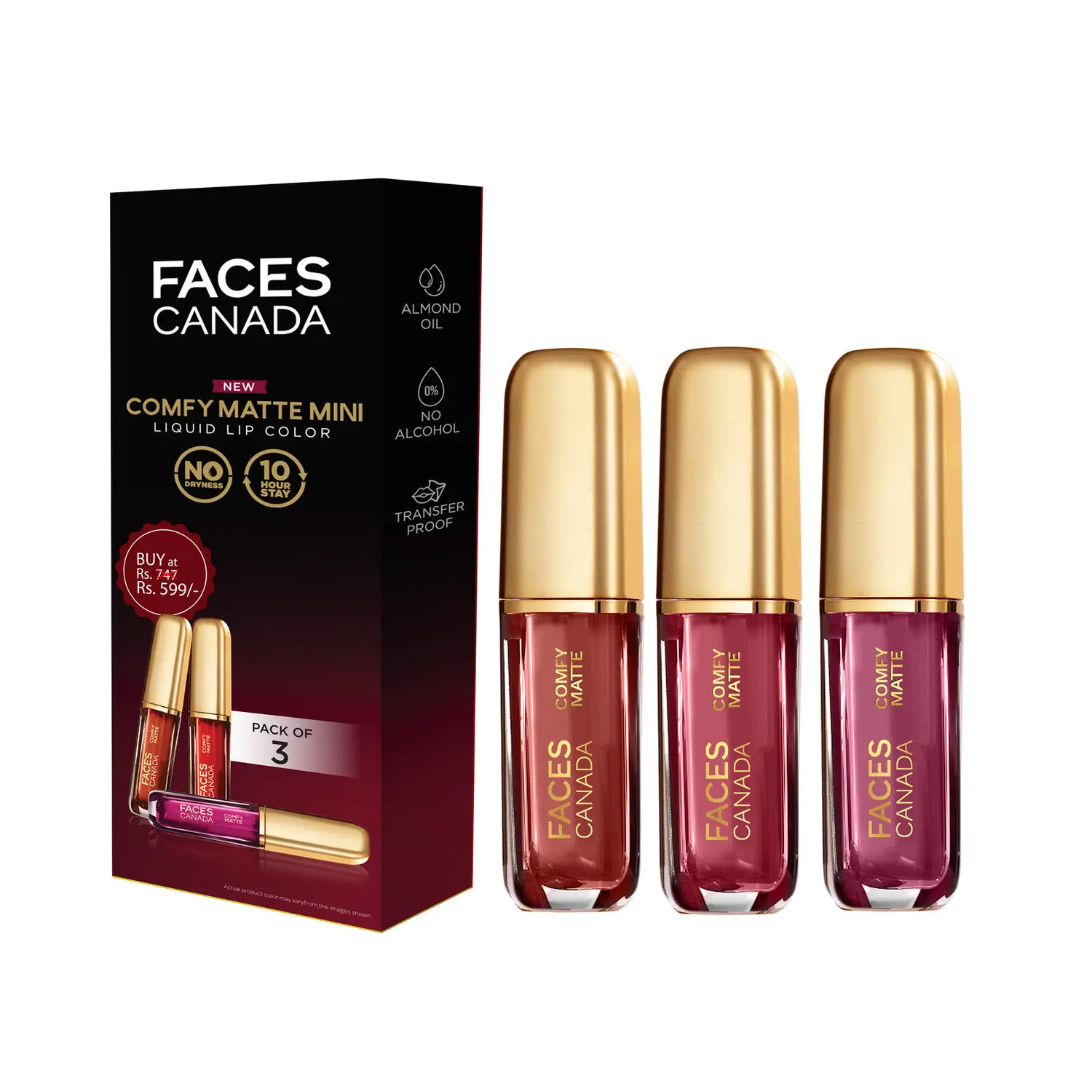 FACES CANADA Comfy Matte Mini Liquid Lipstick Combo I FixedItForYou +ForTheWin+TruthBeTold I 3.6 ml