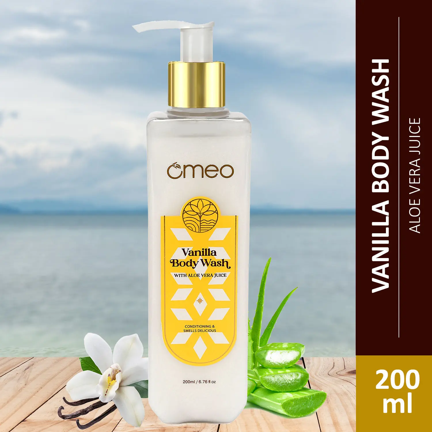 Omeo Vanilla Body Wash, Shower Gel Enrich With Aloe Vera Juice Extract for Men & Women 200ml