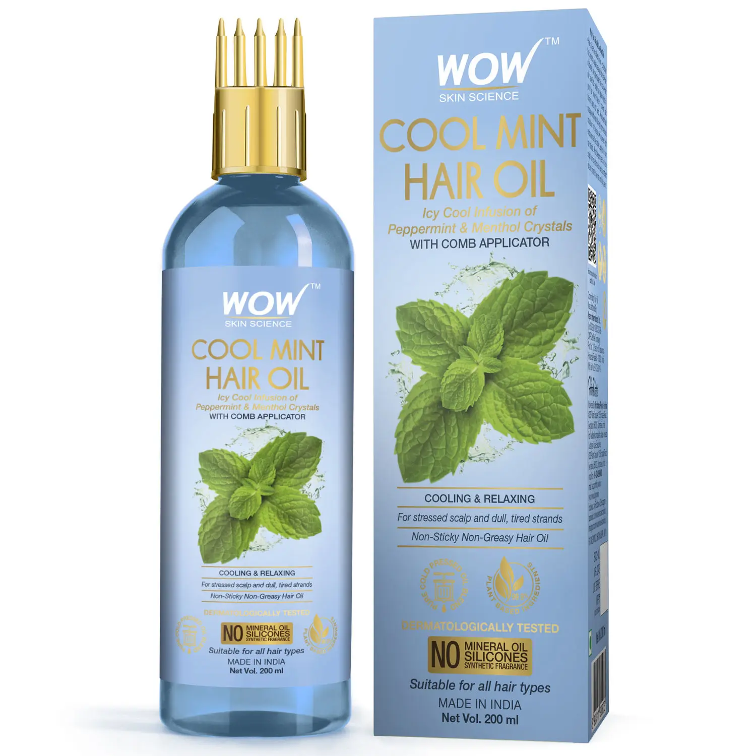 WOW Skin Science Cool Mint Hair Oil - with Comb Applicator - 200mL