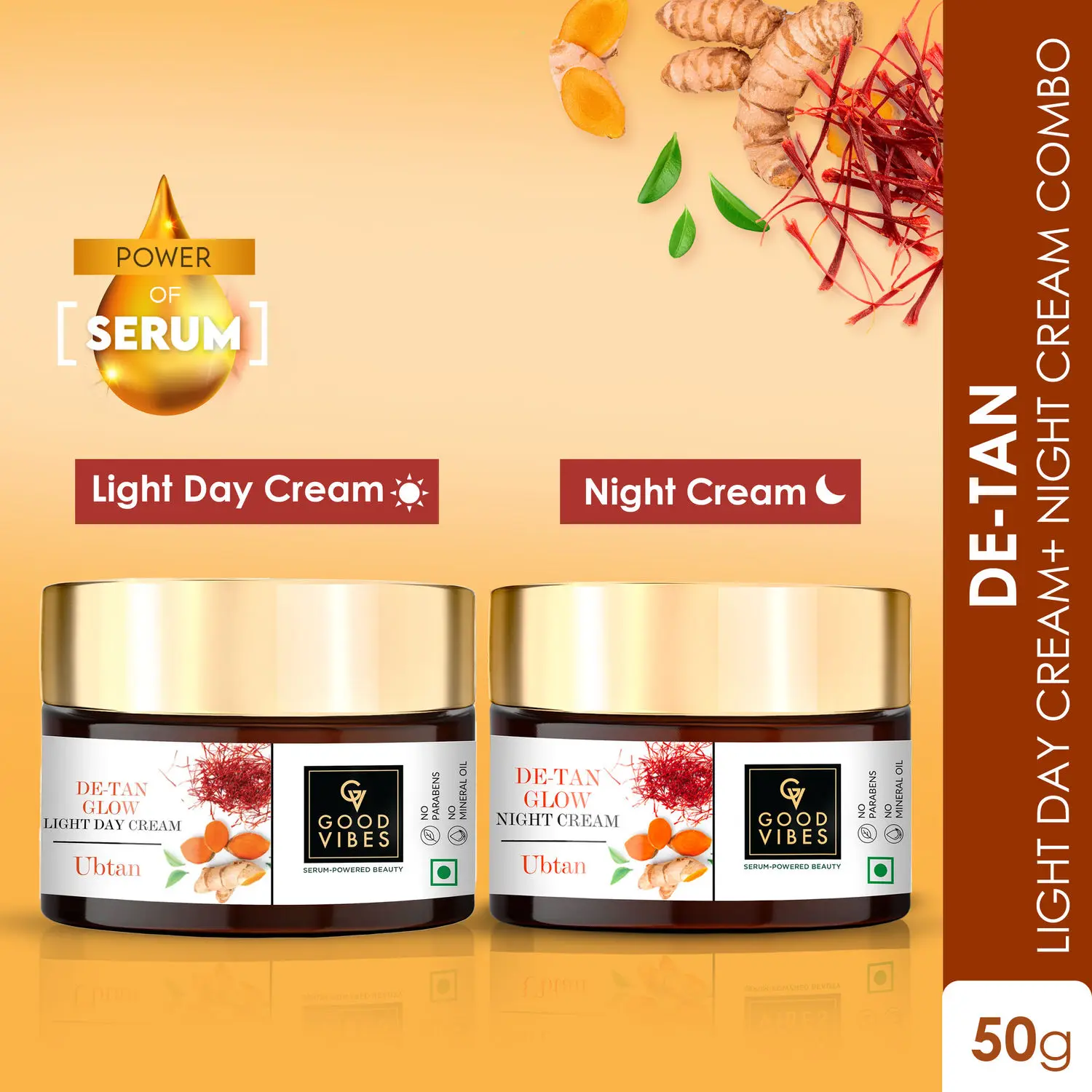 Good Vibes De-tan Ubtan Light Day and Night Cream Combo: Protect and Nourish Your Skin (50g)