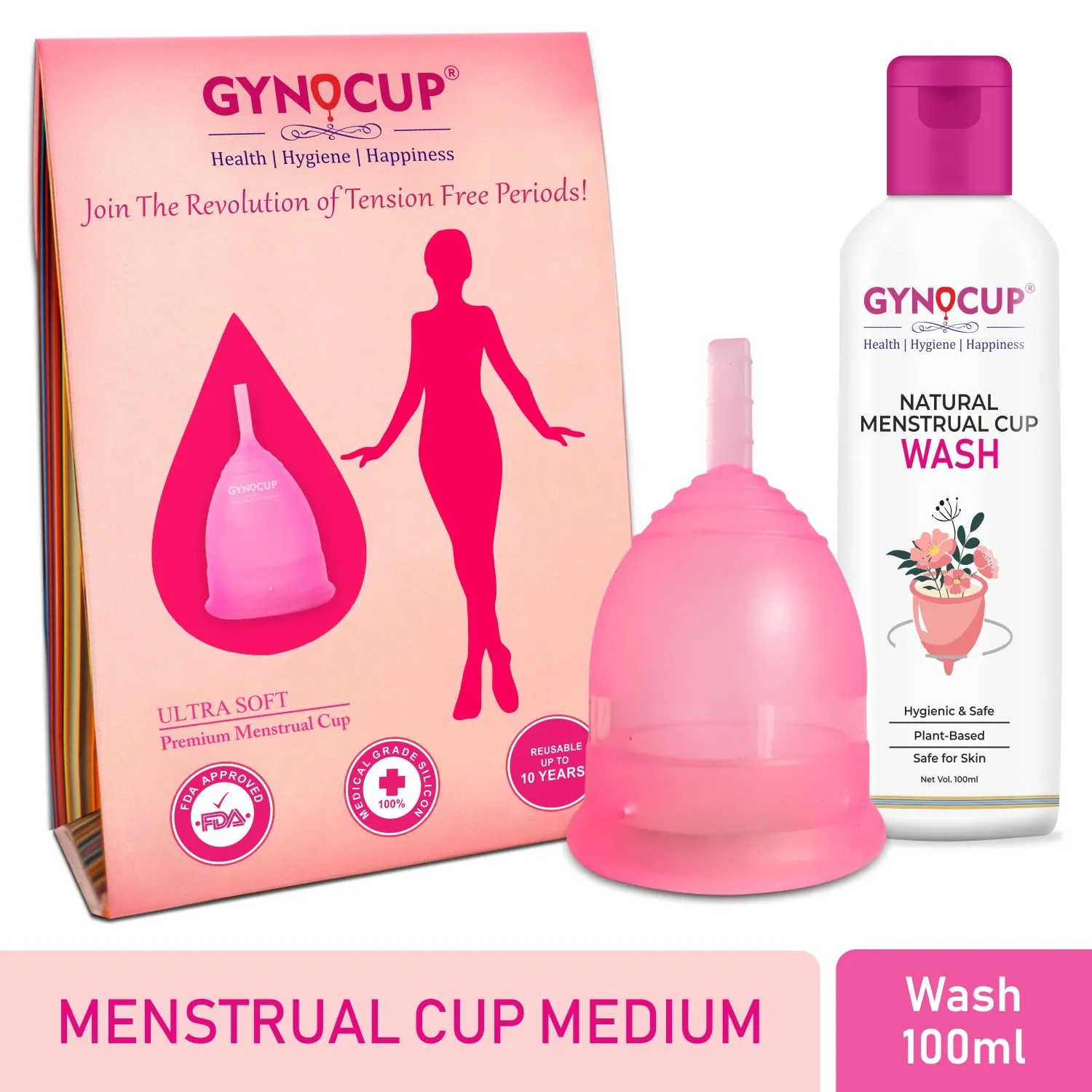 GynoCup Menstrual Cup and Wash Combo (Medium)