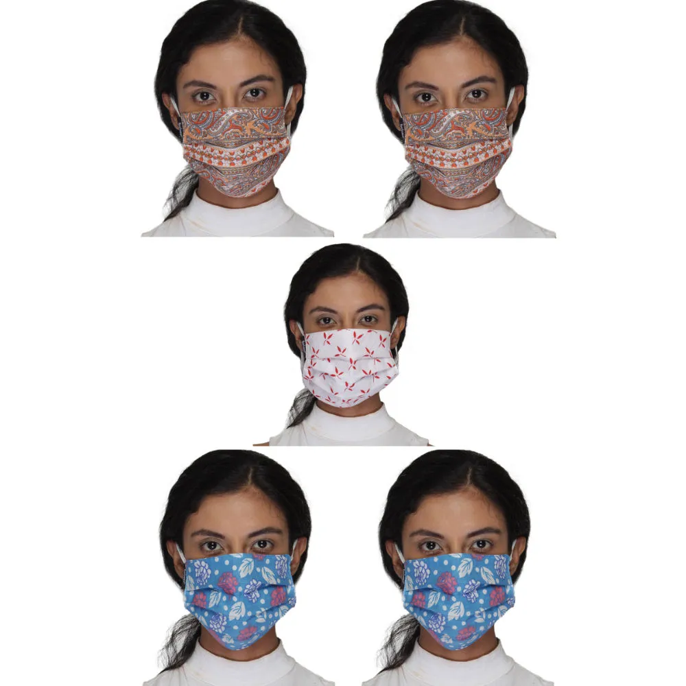 Anekaant Pack Of 5 Multicolor 3-Ply Reusable Cotton Printed Fabric Fashion Mask