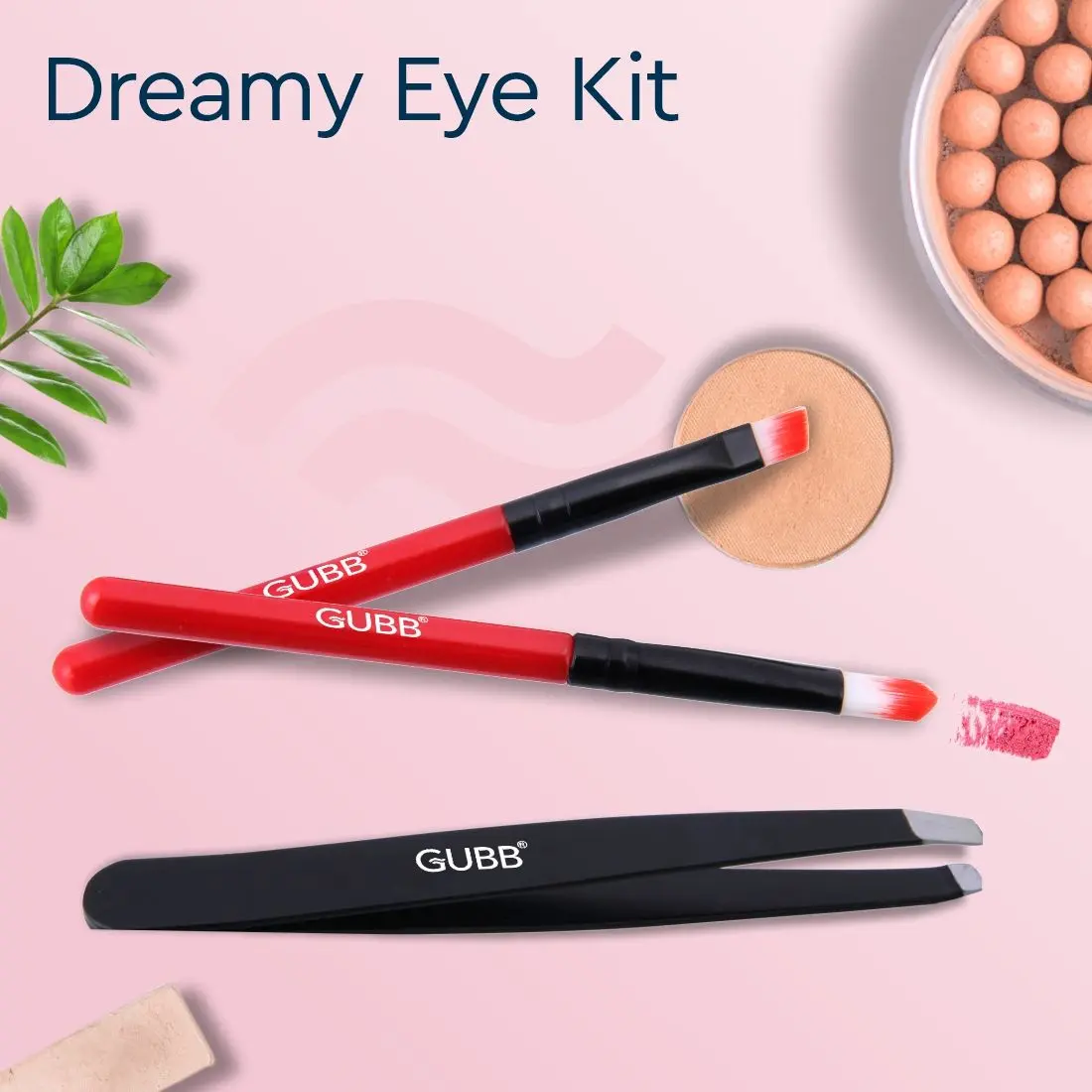 GUBB Dreamy Eye Kit - 2 Eyeshadow Brushes & Slant Tip Tweezer