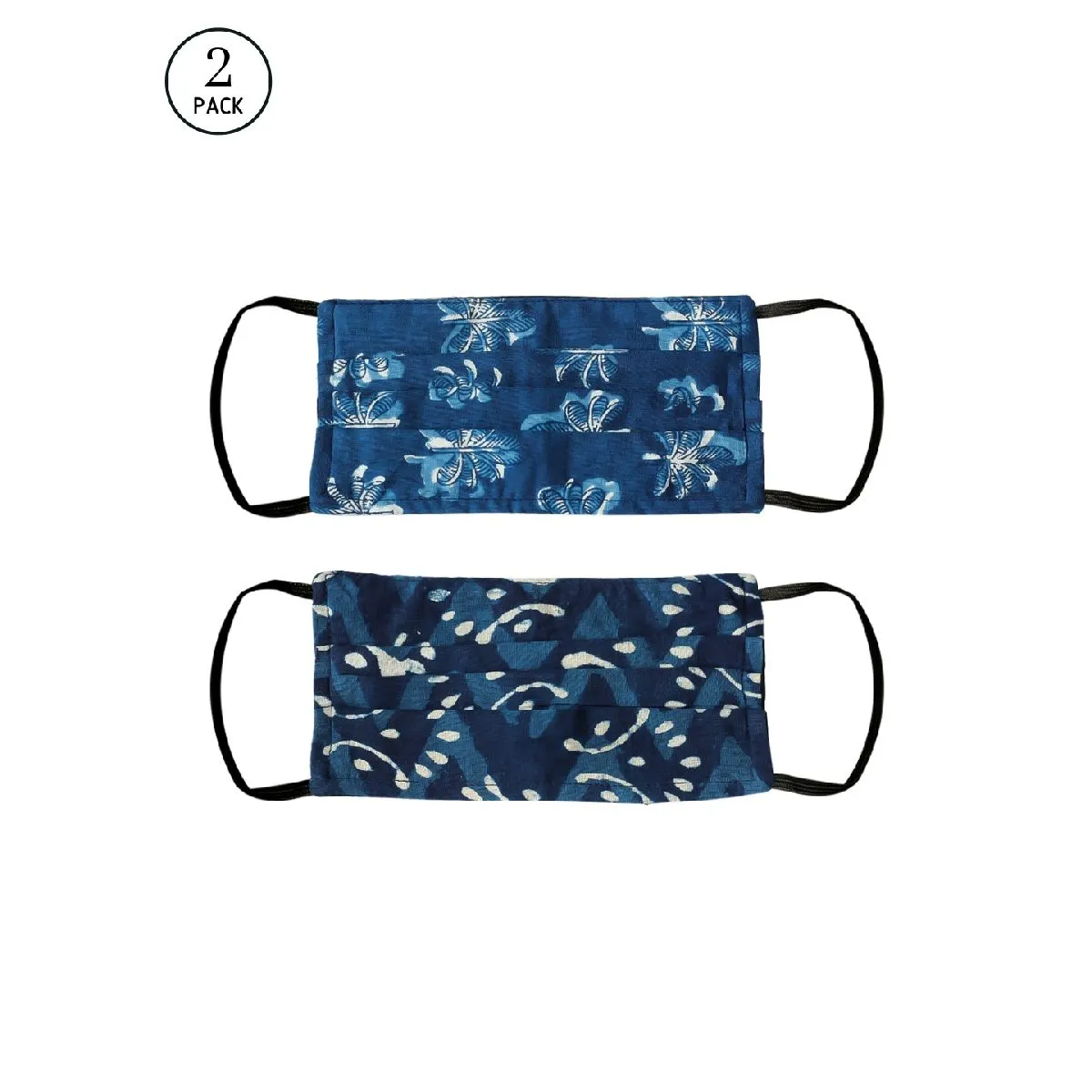 Bellofox 3-Ply Blue Indigo Flower And Indigo Leaf Cotton Face Mask (Pack Of 2)