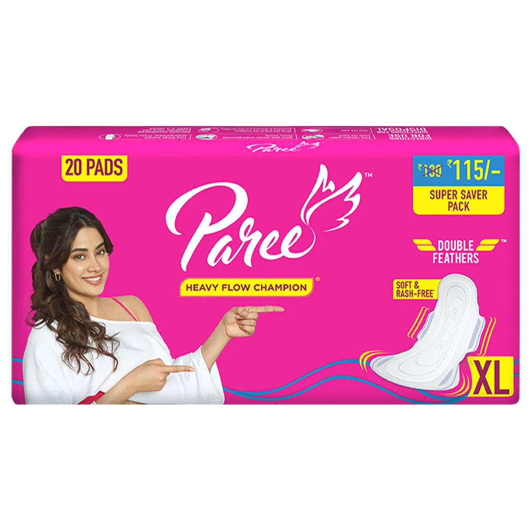 Paree Extra Soft Feel Sanitary Pads Soft & Rash Free - XL (20 Pads)