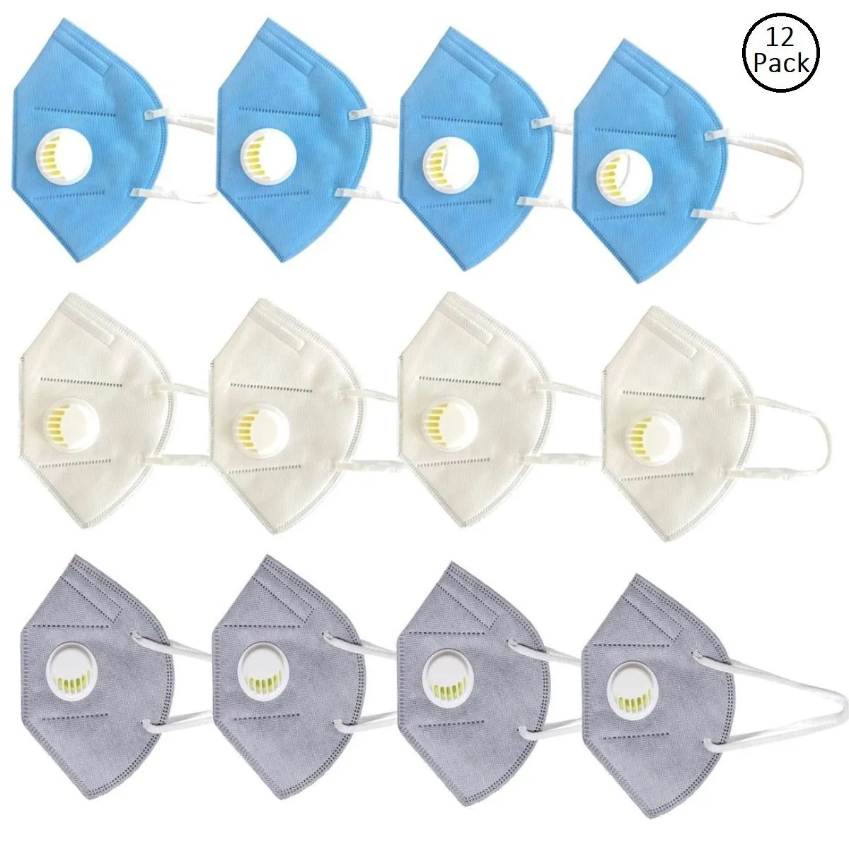 Fabula Pack Of 12 Anti-Pollution Reusable 5 Layer Mask - White Blue Grey