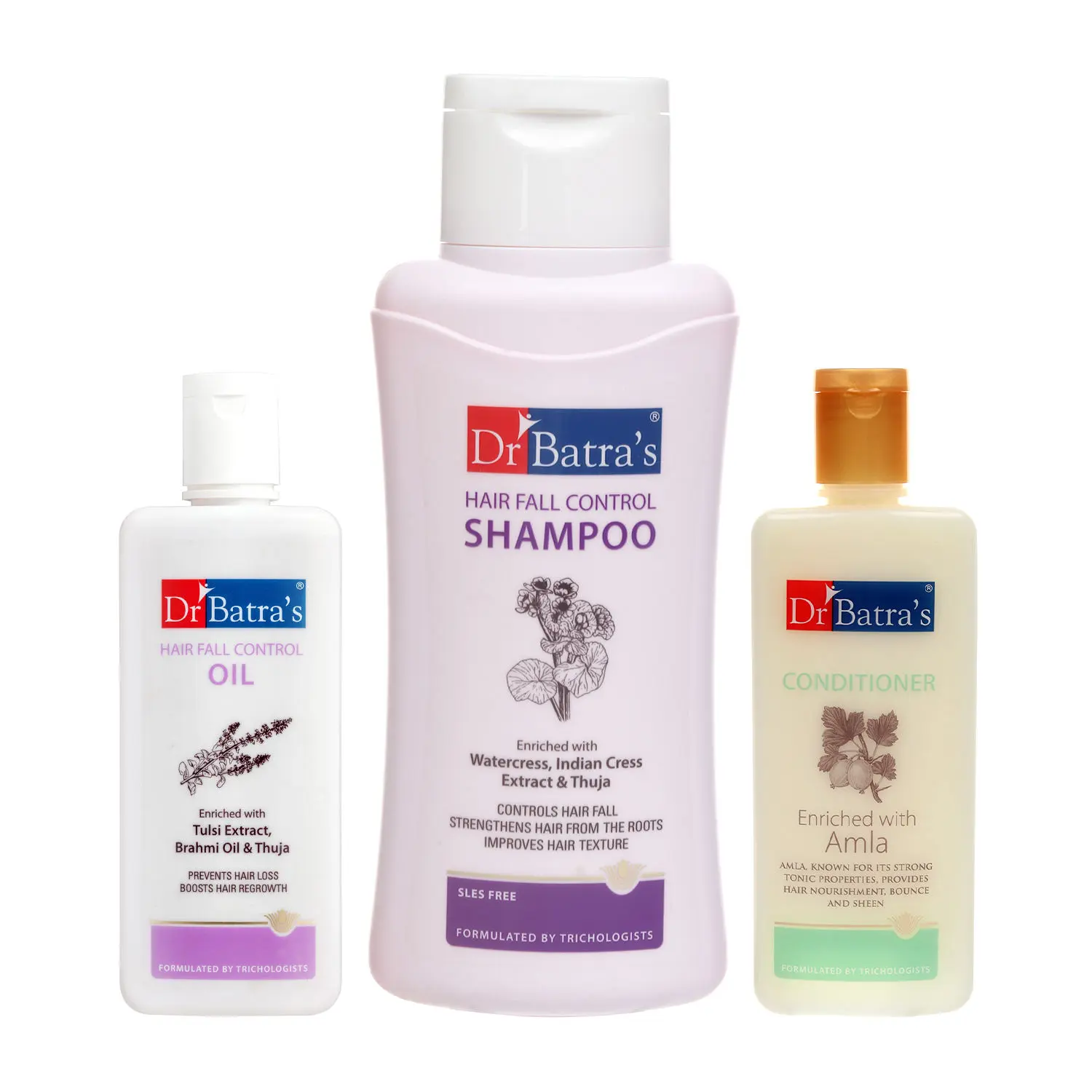 Dr Batra's Hair Fall Control Shampoo 500 ml Conditioner 200 ml and Hair Fall Control Oil 200 ml (Pack of 3 Men and Women)