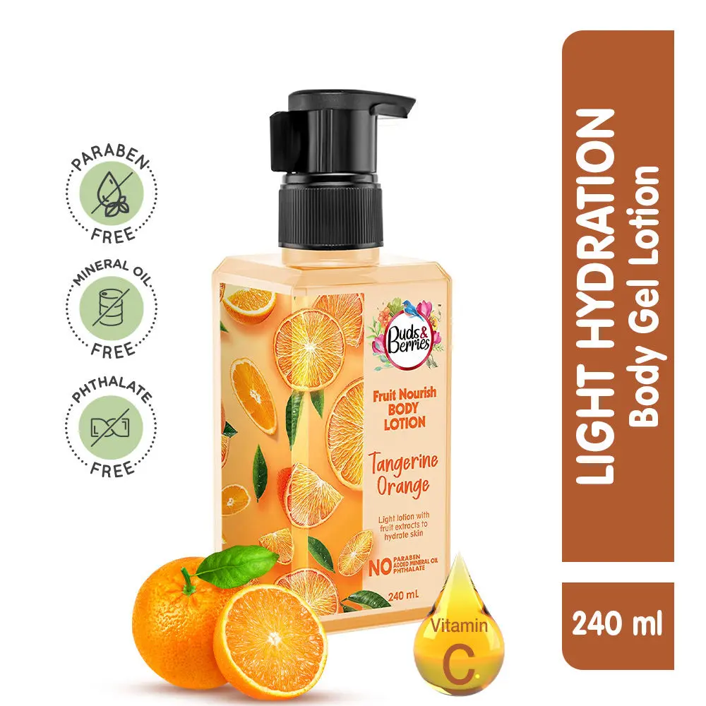 Buds & Berries Fruit Nourish Tangerine Orange Body Gel Lotion, Normal Skin, No Paraben - 240 ml